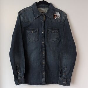 Carhartt Jean Snapdown Collared Shirt With Skull Patch Size Small